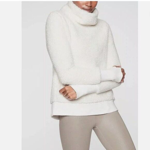 ATHLETA Nirvana Sherpa Funnel Neck Sweatshirt Cream Size Medium - Picture 1 of 9